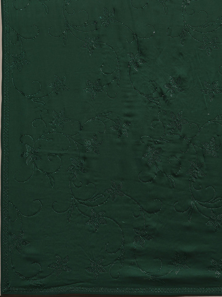 Bottle Green Printed Satin Saree