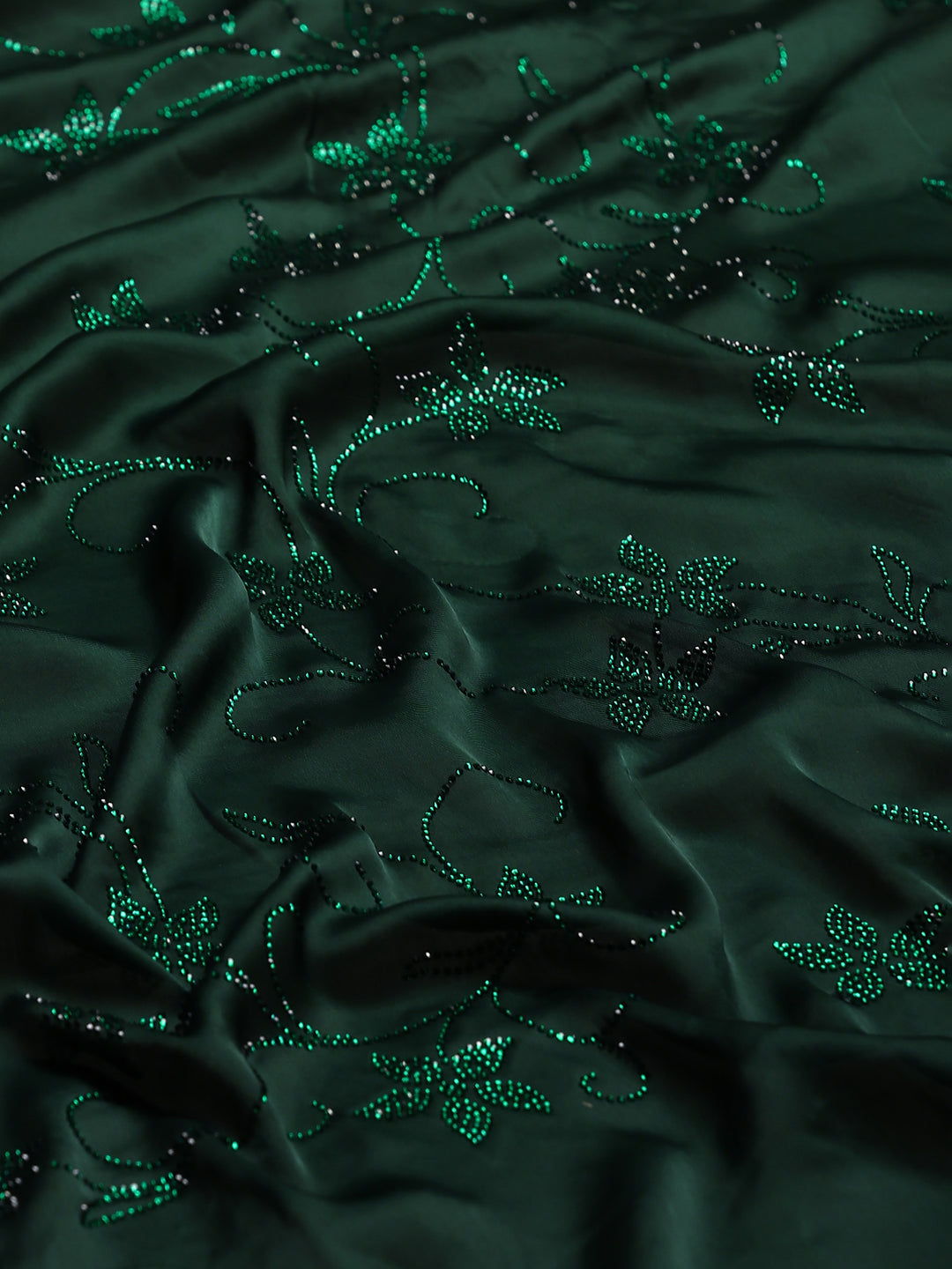 Bottle Green Printed Satin Saree