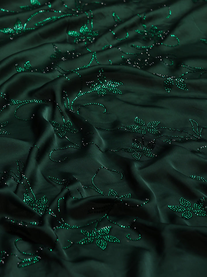 Bottle Green Printed Satin Saree