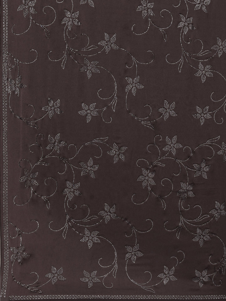 Brown Grey Printed Satin Saree