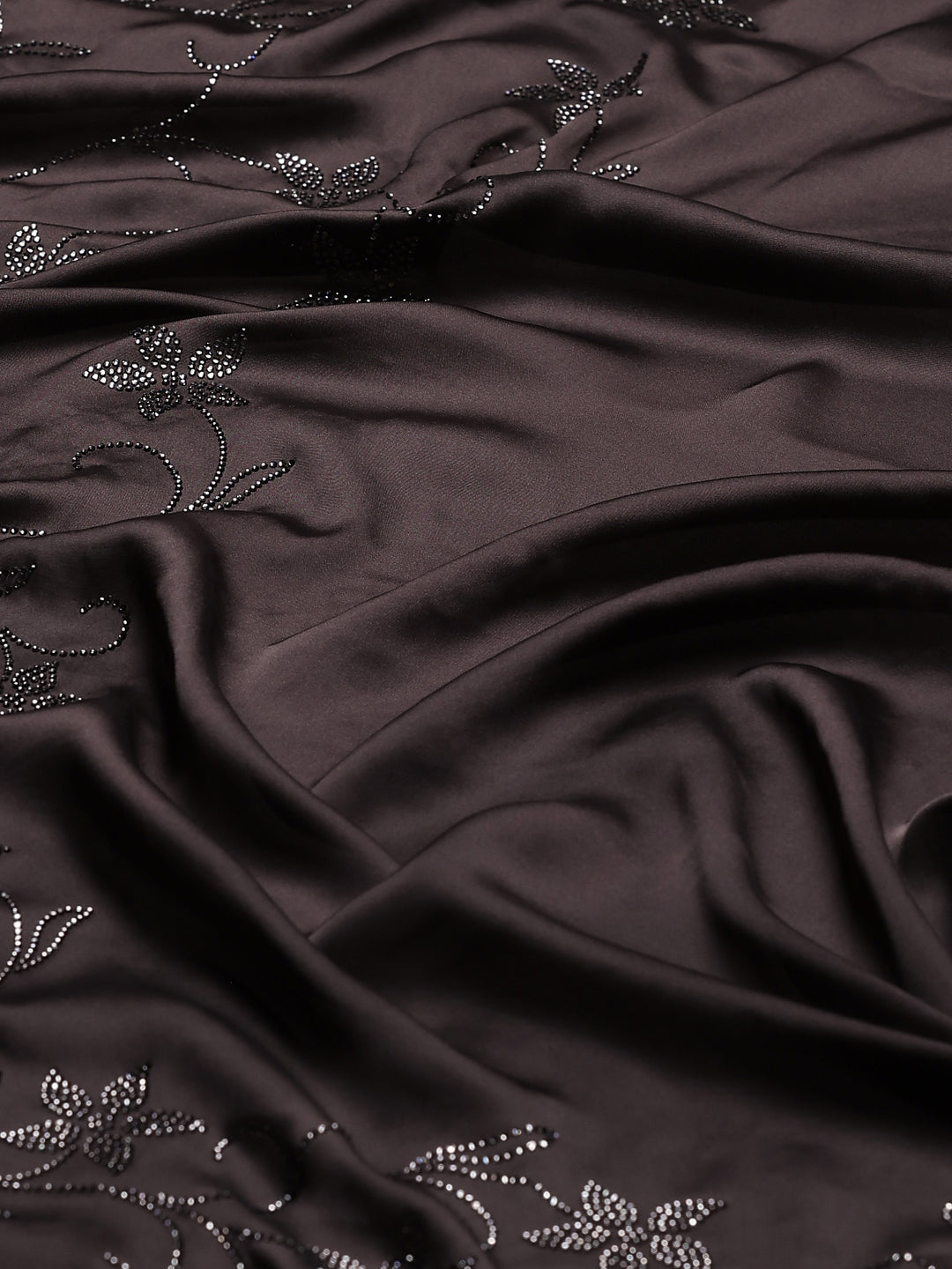 Brown Grey Printed Satin Saree