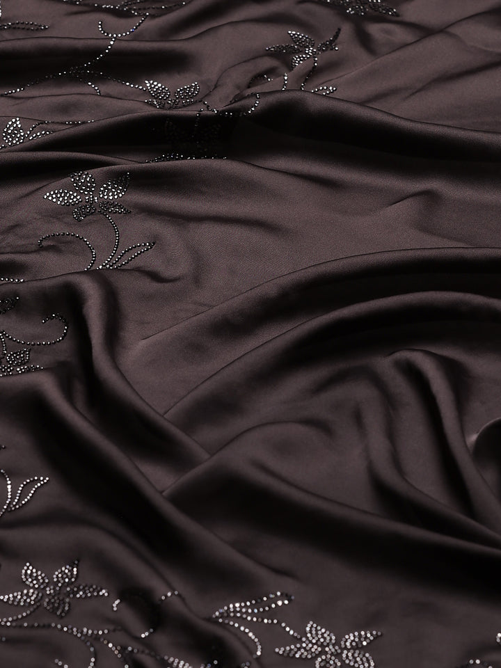 Brown Grey Printed Satin Saree
