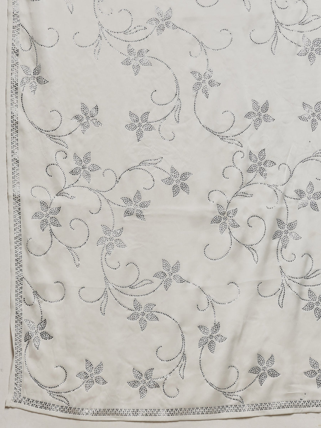 Off White Printed Satin Saree