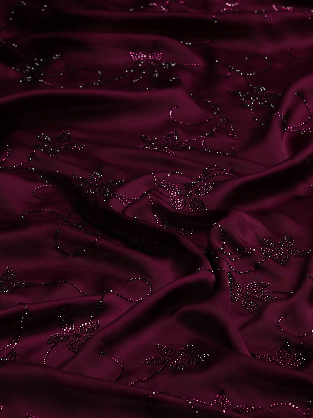 Wine Printed Satin Saree