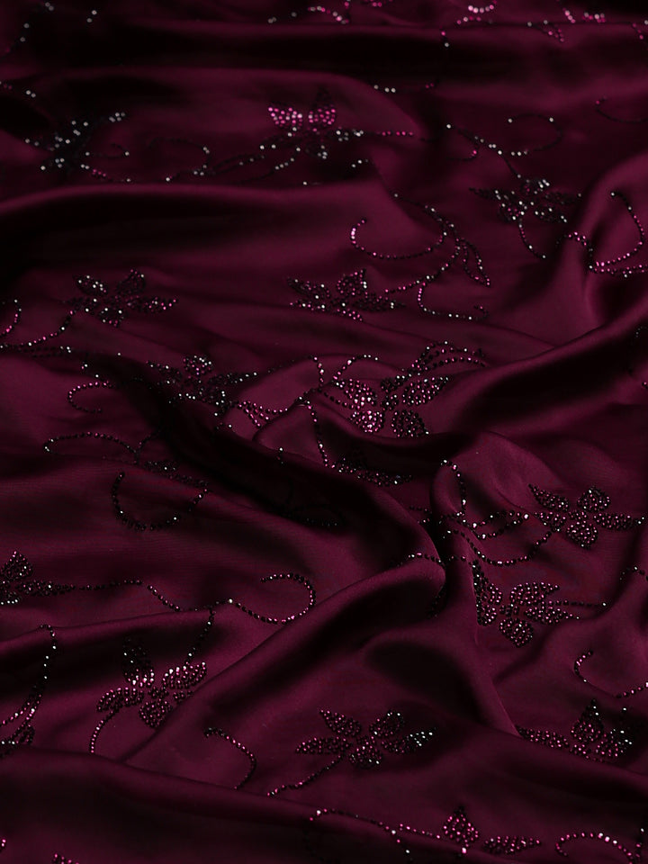 Wine Printed Satin Saree