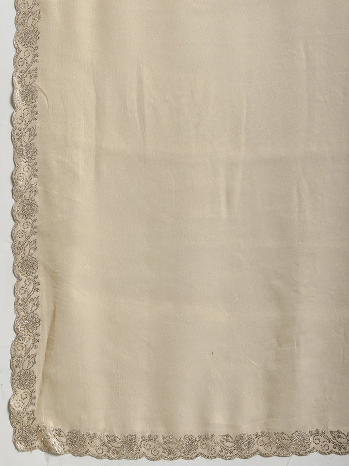 Beige Embroidered Tissue Saree