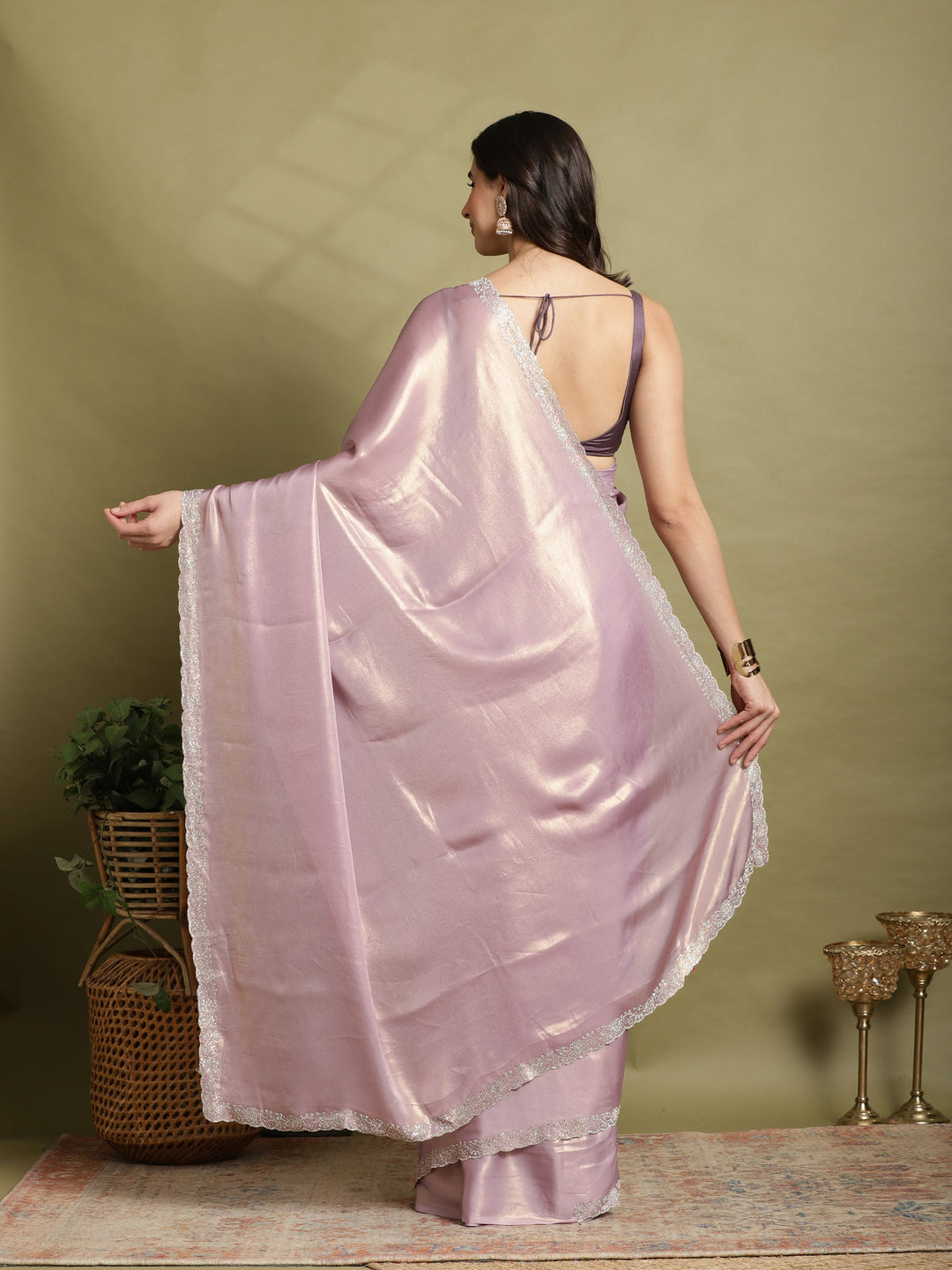 Lavender Embroidered Tissue Saree