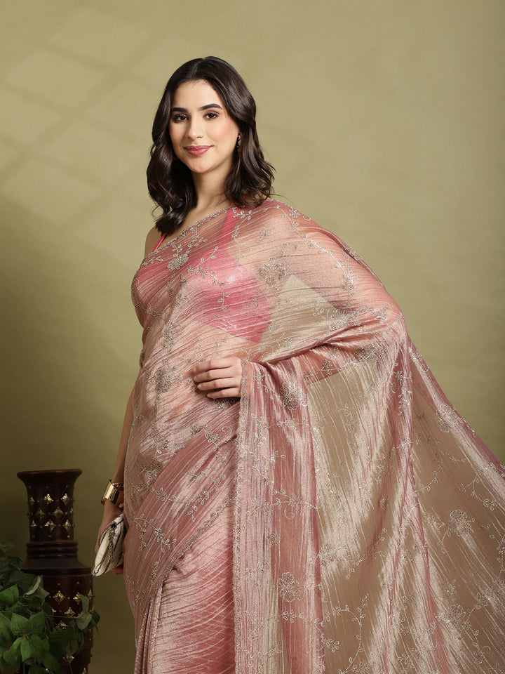 Mauve Embroidered Tissue Saree