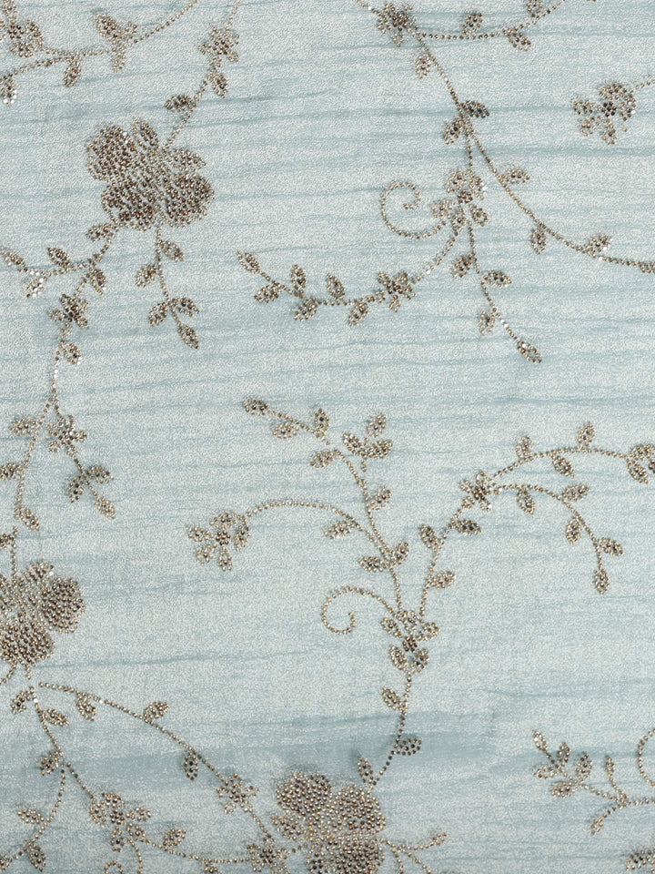 Teal Blue Embroidered Tissue Saree