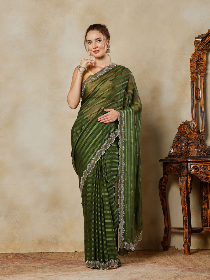 Green Embroidered Organza Saree
