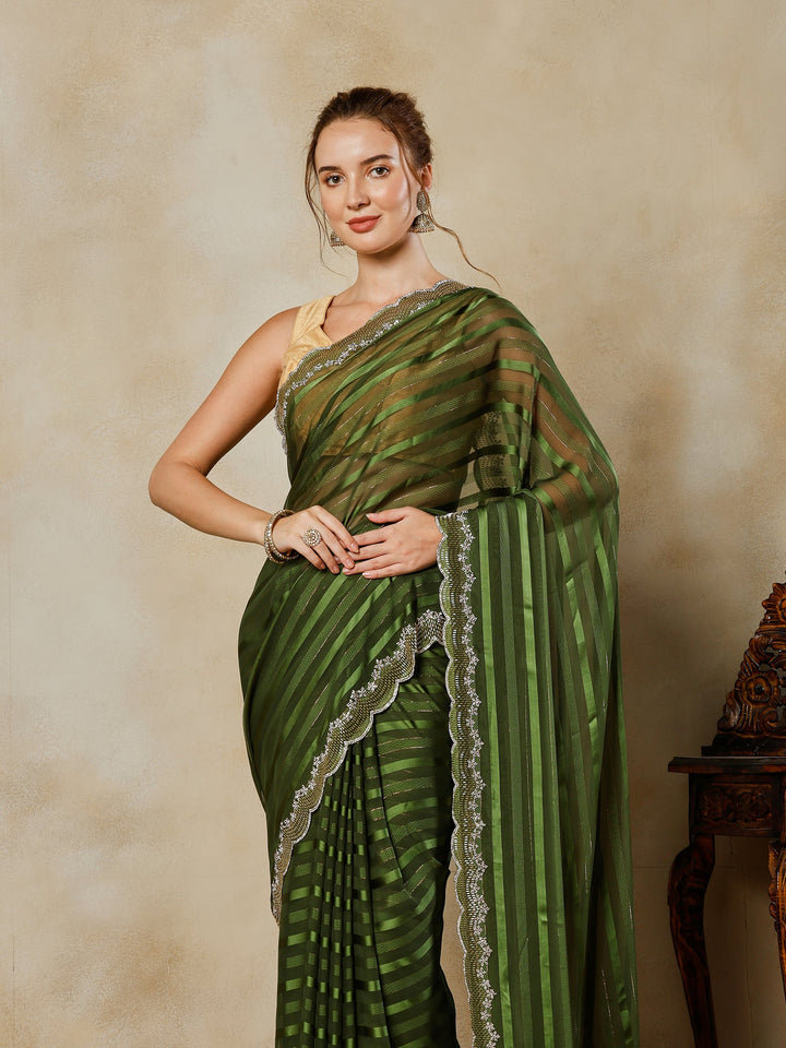 Green Embroidered Organza Saree