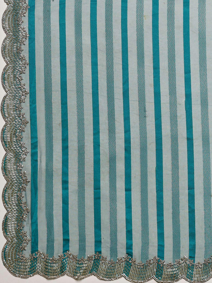 Teal Blue Embroidered Organza Saree