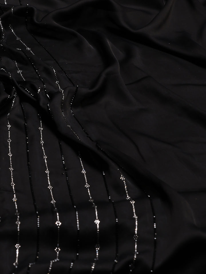 Black Printed Satin Saree