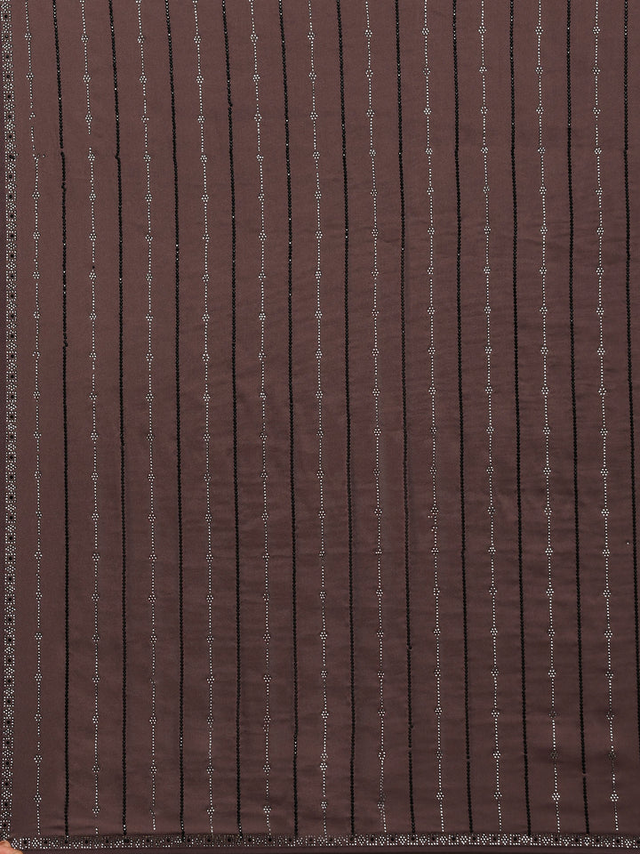 Brown Grey Printed Satin Saree