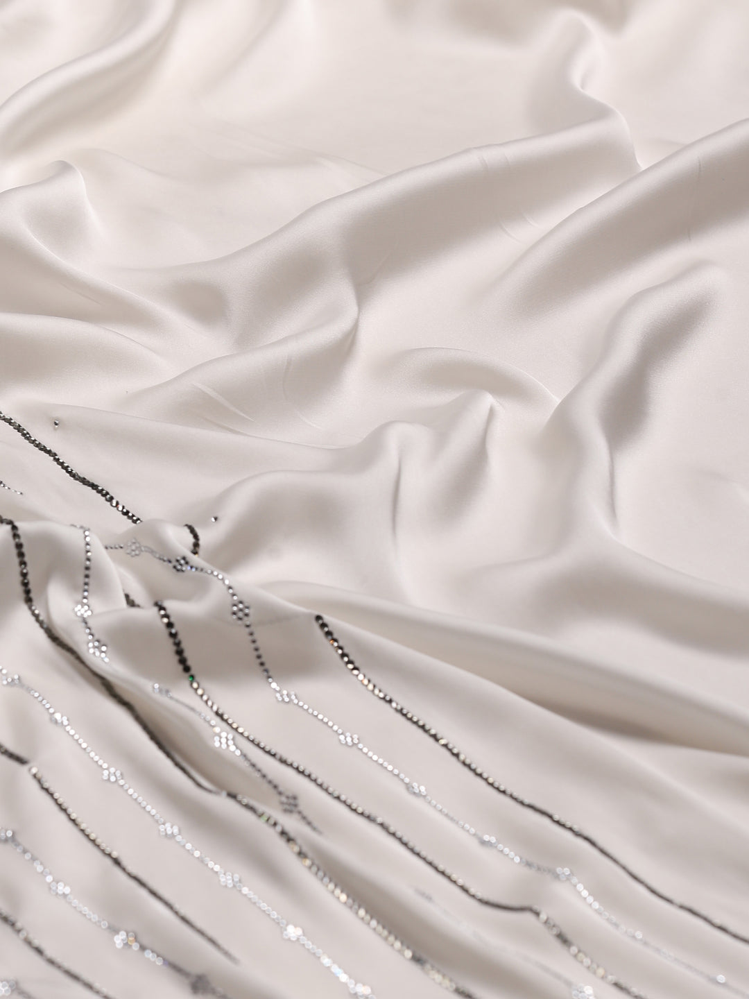 Off White Printed Satin Saree