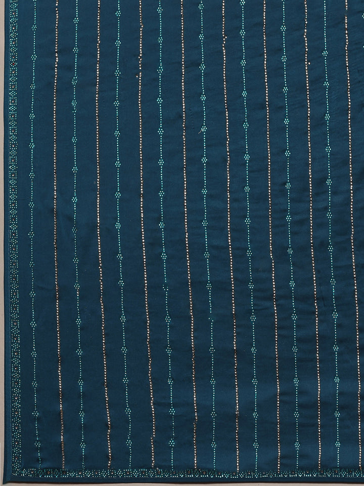 Teal Blue Printed Satin Saree