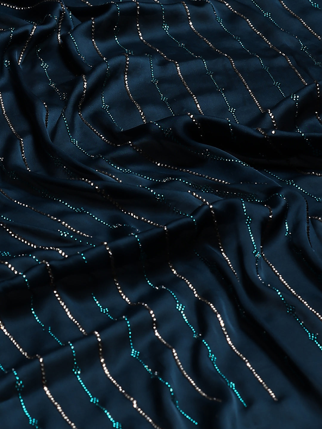Teal Blue Printed Satin Saree