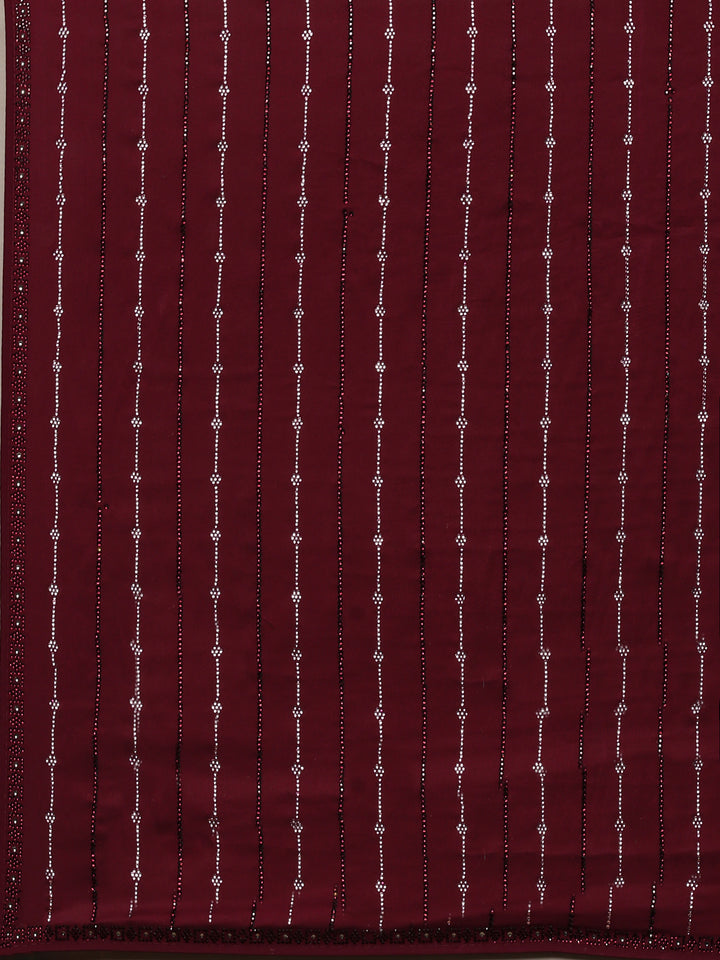 Wine Printed Satin Saree