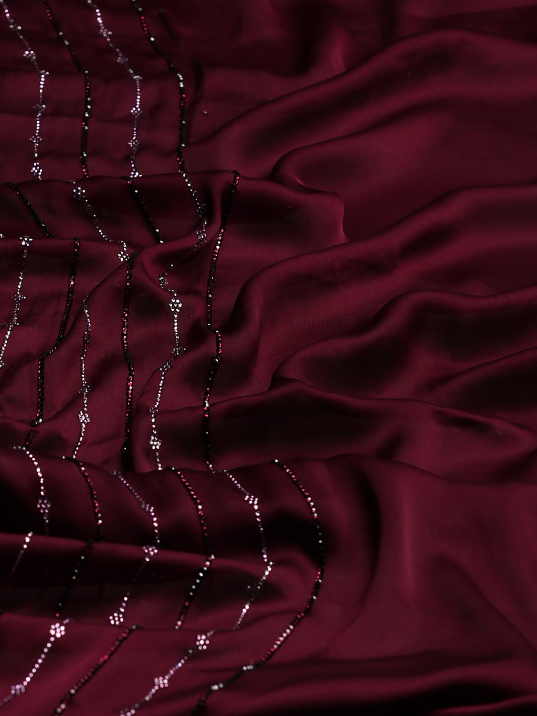 Wine Printed Satin Saree