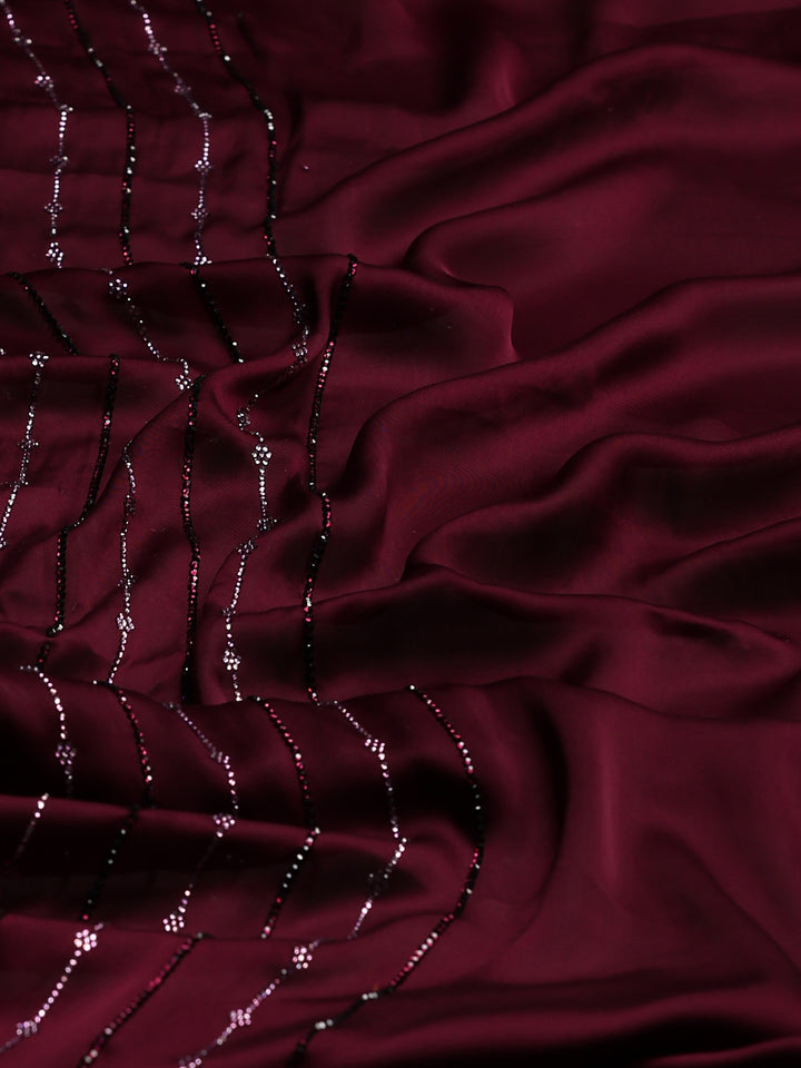 Wine Printed Satin Saree