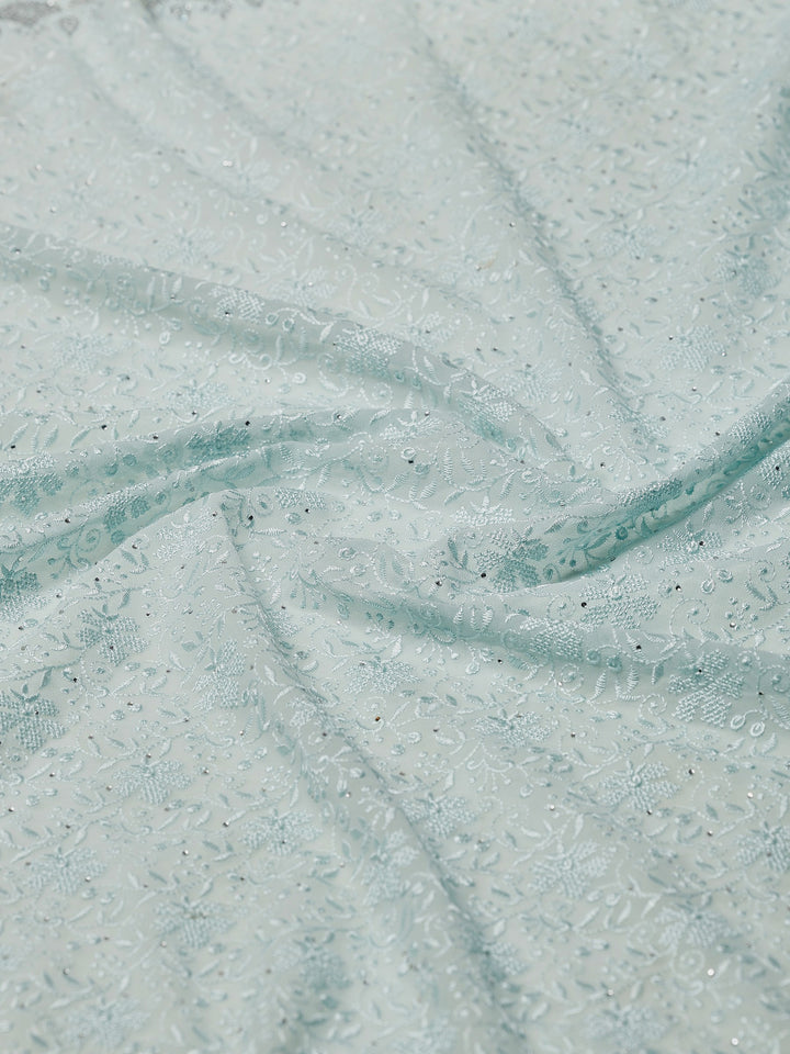 Sky Blue Embroidered Georgette Saree