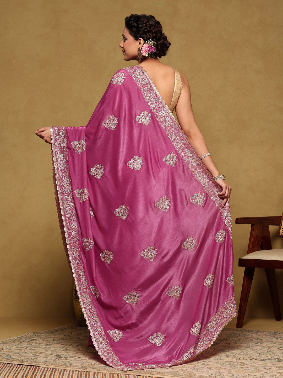 Mauve Embroidered Organza Saree