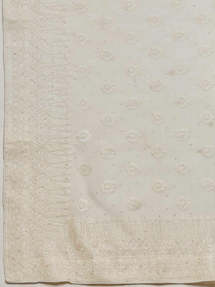 Cream Embroidered Georgette Saree