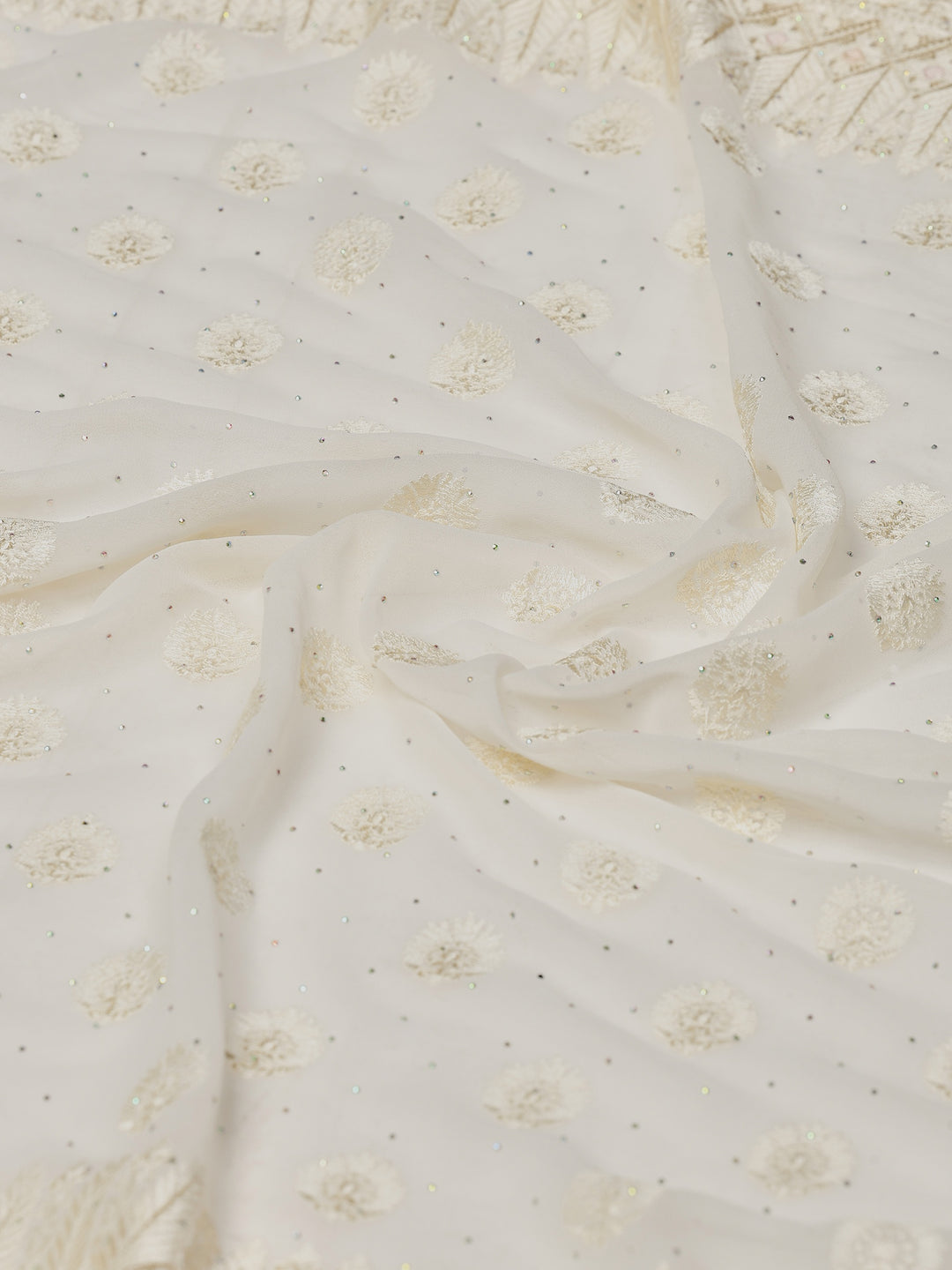 Cream Embroidered Georgette Saree