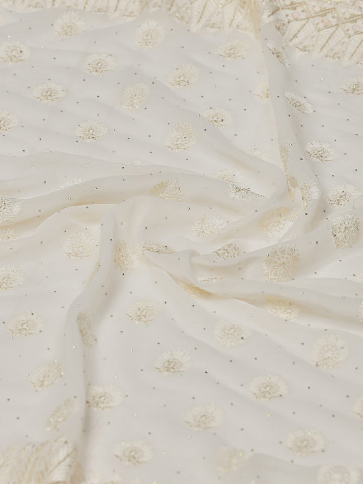 Cream Embroidered Georgette Saree
