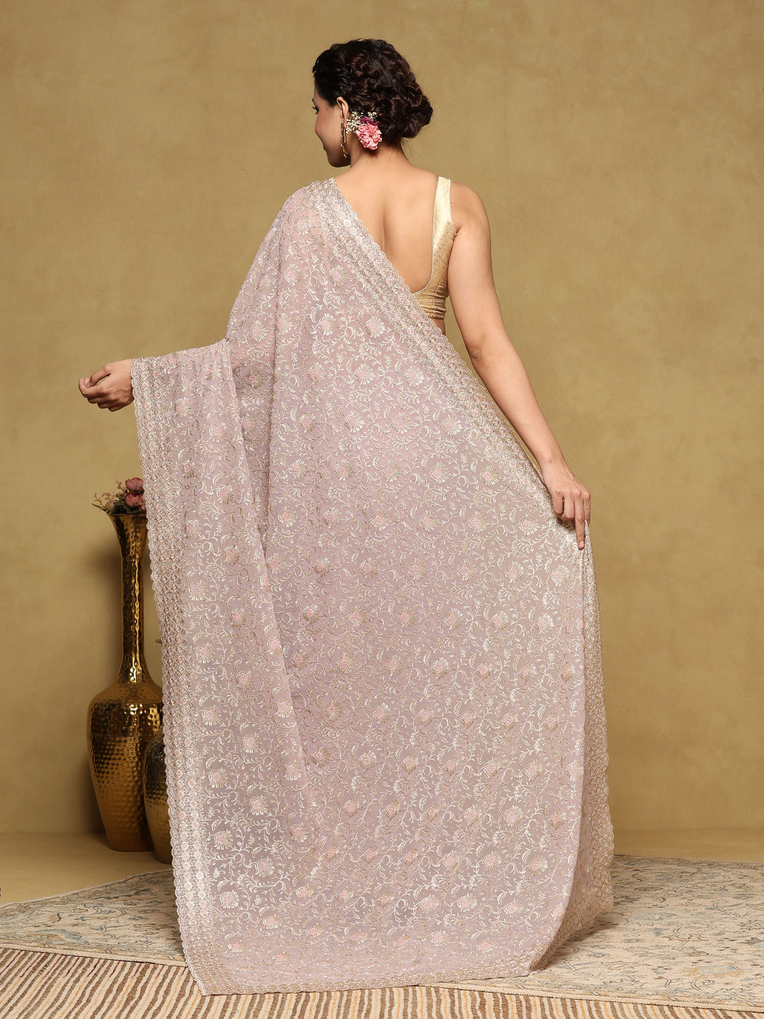 Lavender Embroidered Georgette Saree