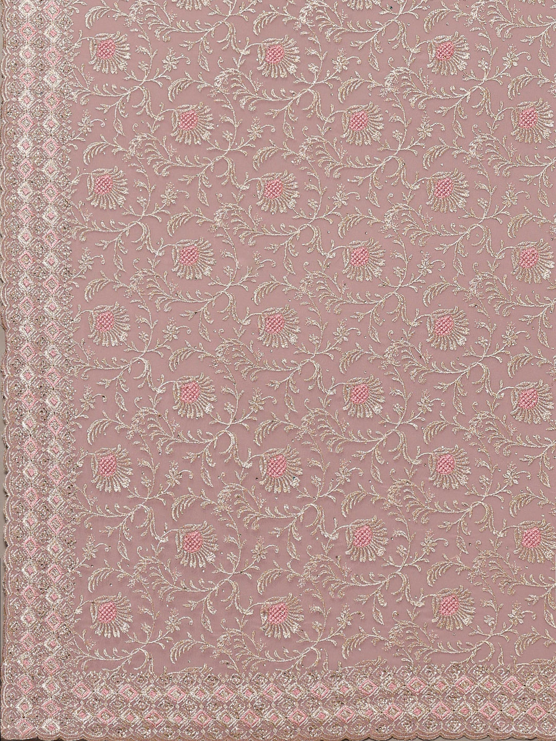 Pink Lavender Embroidered Georgette Saree