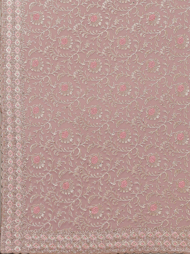 Pink Lavender Embroidered Georgette Saree