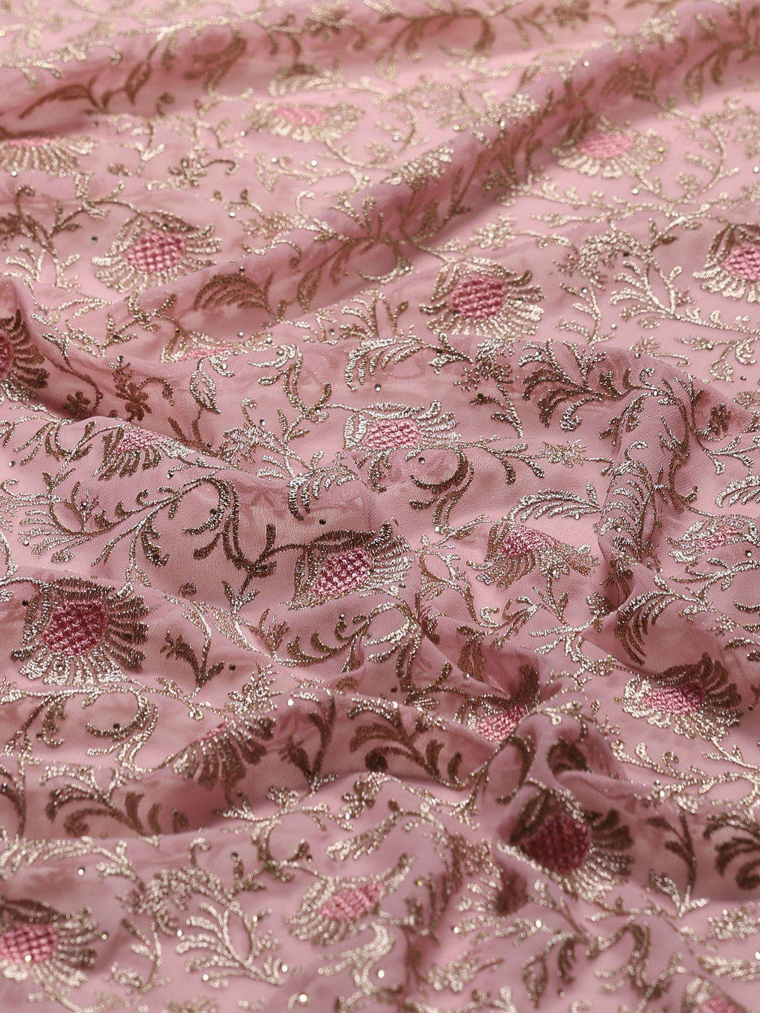 Pink Lavender Embroidered Georgette Saree