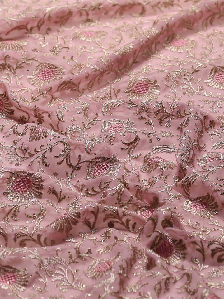 Pink Lavender Embroidered Georgette Saree