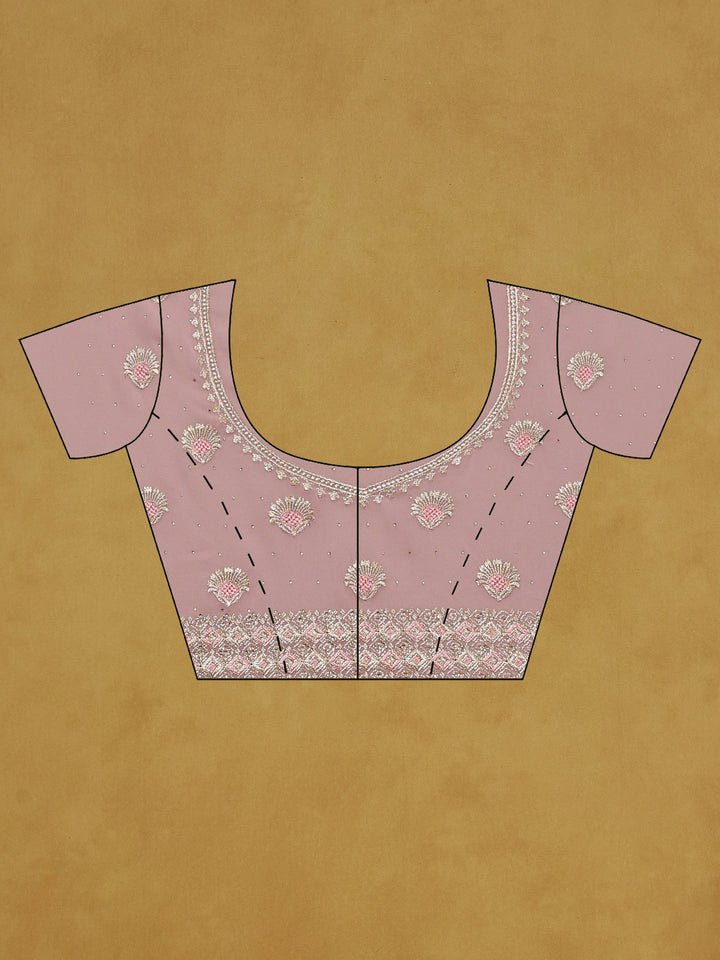 Pink Lavender Embroidered Georgette Saree