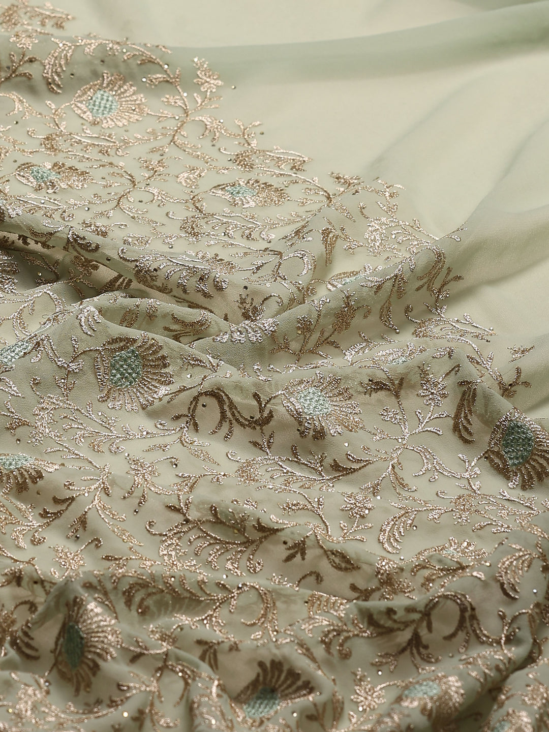 Sea Green Embroidered Georgette Saree