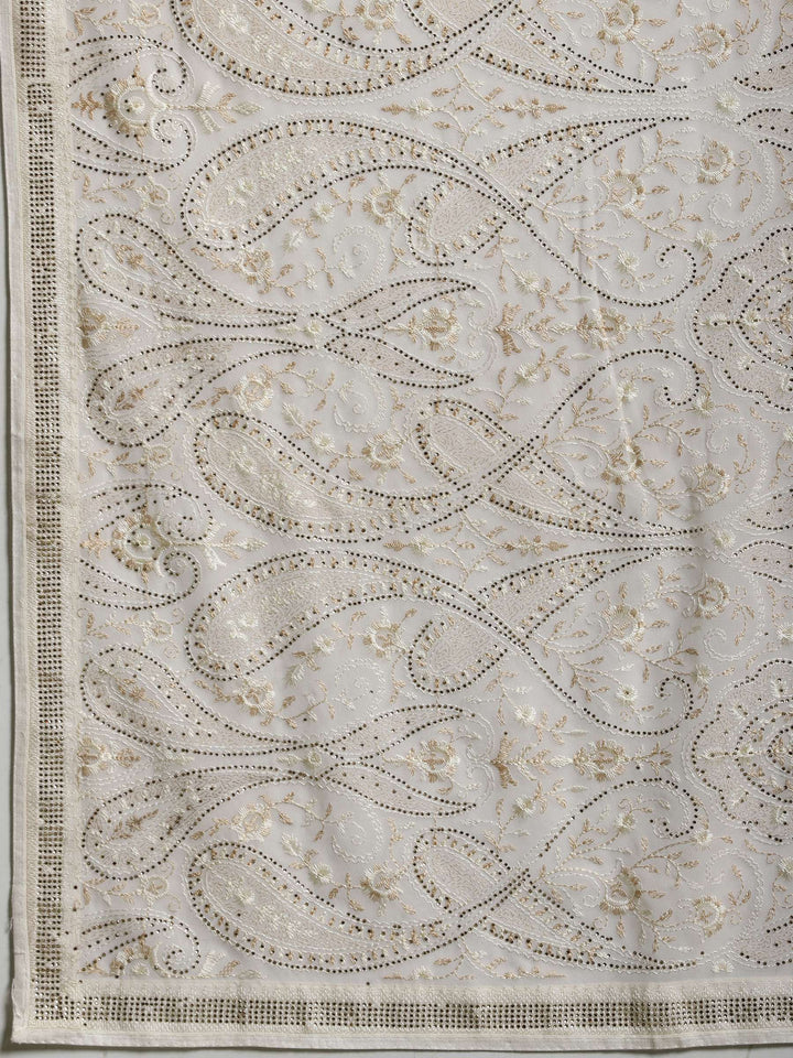 Off White Embroidered Georgette Saree
