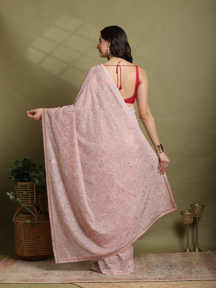 Pink Embroidered Georgette Saree