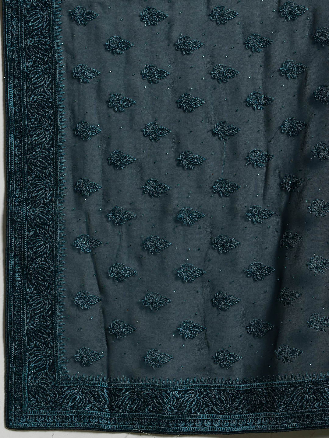 Teal Blue Embroidered Georgette Saree
