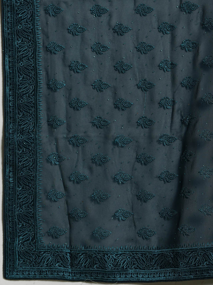 Teal Blue Embroidered Georgette Saree