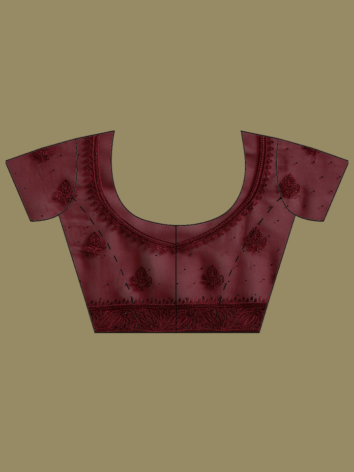 Wine Embroidered Georgette Saree