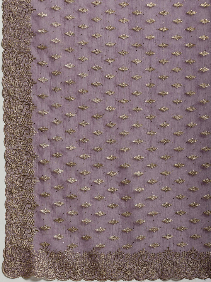 Purple Embroidered Organza Saree