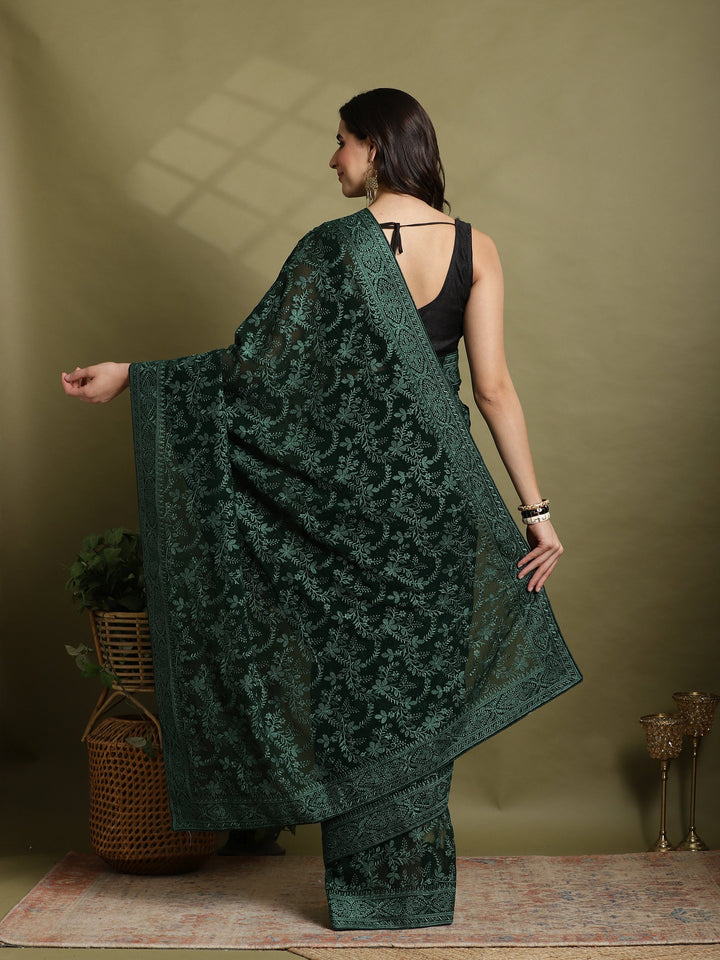 Green Embroidered Georgette Saree