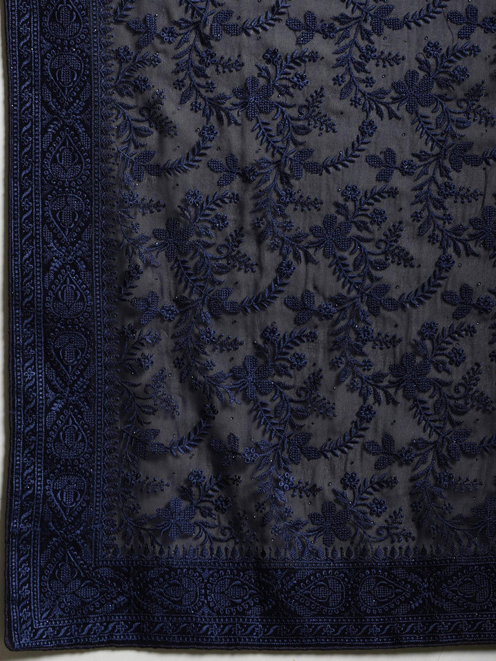 Navy Blue Embroidered Georgette Saree