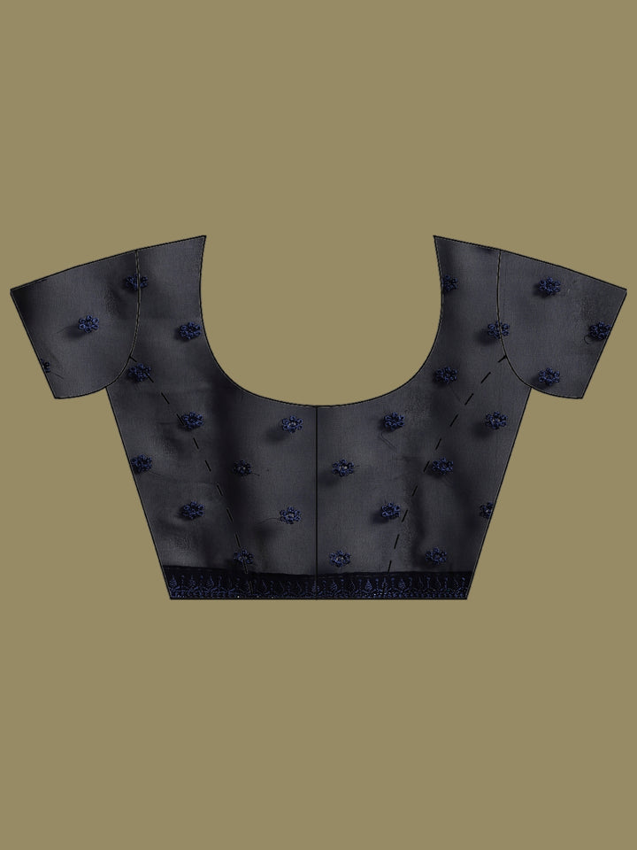 Navy Blue Embroidered Georgette Saree
