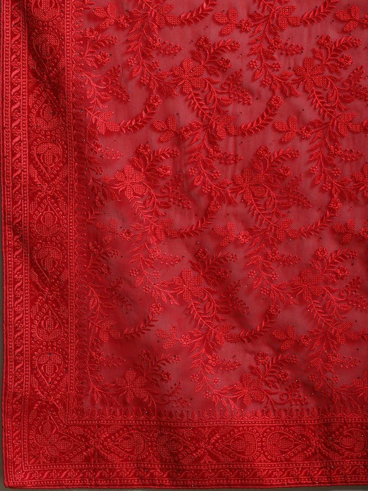 Red Embroidered Georgette Saree