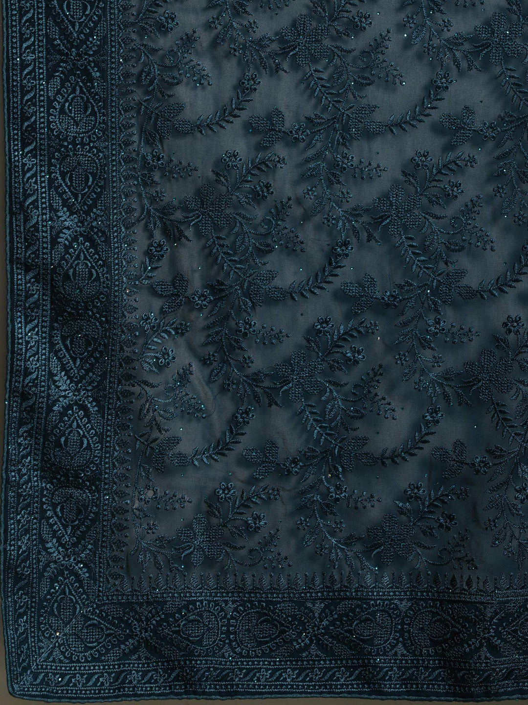 Teal Blue Embroidered Georgette Saree