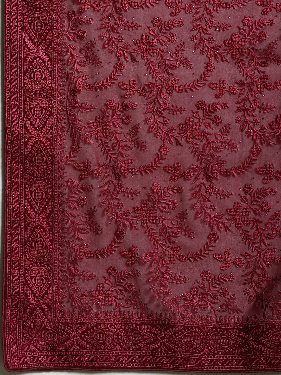 Wine Embroidered Georgette Saree