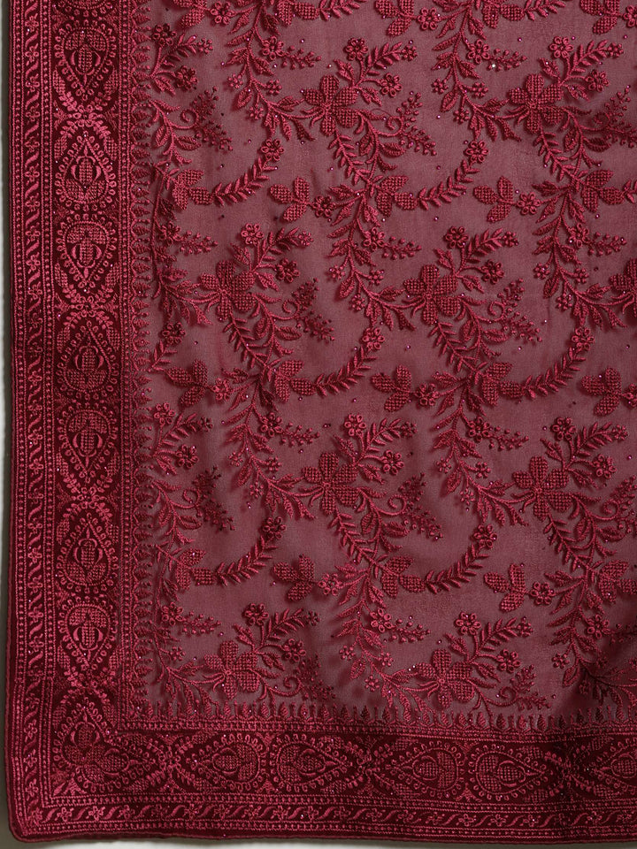 Wine Embroidered Georgette Saree