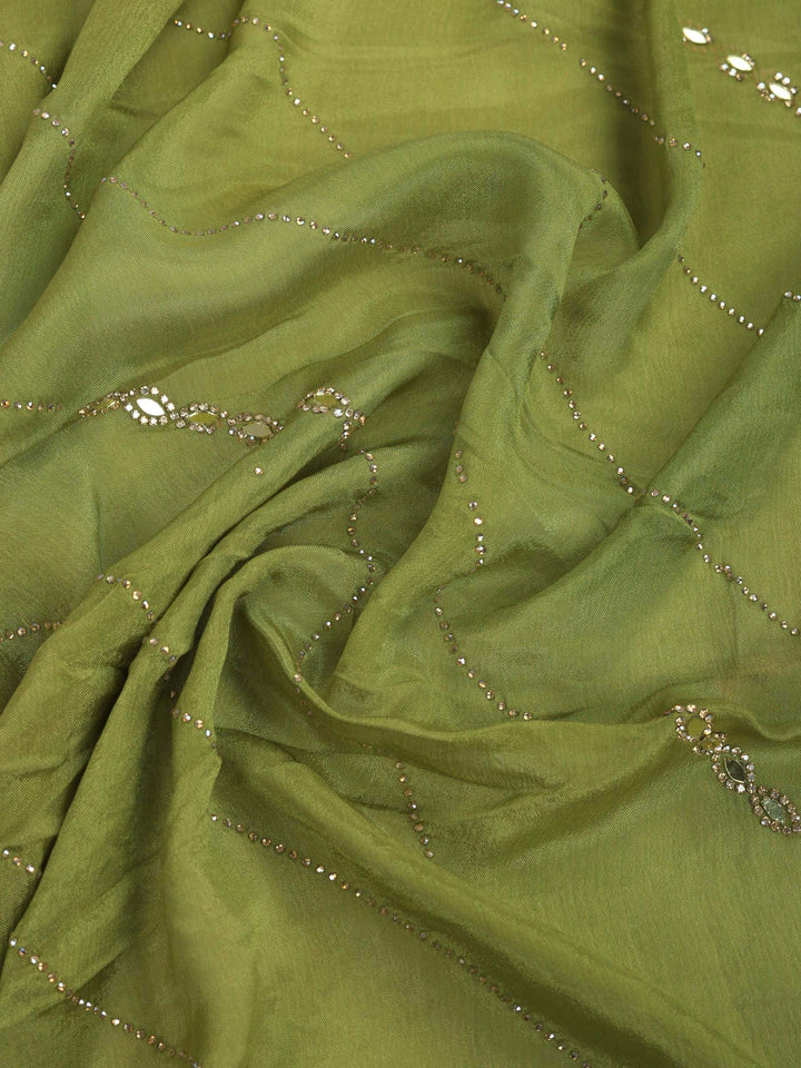 Pista Green Stone Work Crepe Saree